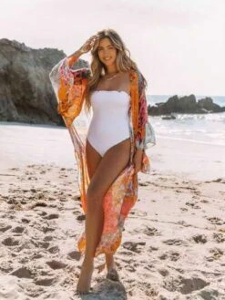 Floral Print Open Front Kimono -Curated Swimwear 16853760922b36537480173cccc1ed90a204f90567 thumbnail 405x552