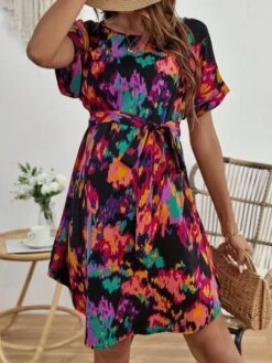 SHEIN Maternity Allover Print Batwing Sleeve Belted Dress -Curated Swimwear 168541169324de0065388b6fb02f5b891f485d1916 thumbnail 405x552