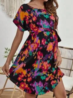 SHEIN Maternity Allover Print Batwing Sleeve Belted Dress -Curated Swimwear 1685411696bcf9eea6c18a0566419f788fd2e1ca9e thumbnail 405x552