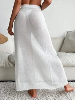 Solid Split Thigh Cover Up Skirt