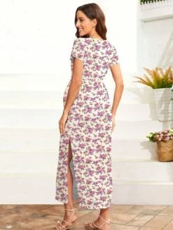 Maternity 1pc Floral Print Split Thigh Nursing Dress