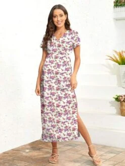 Maternity 1pc Floral Print Split Thigh Nursing Dress -Curated Swimwear 16854289283079f4b1275e98804f4f070e91f13d87 thumbnail 405x552