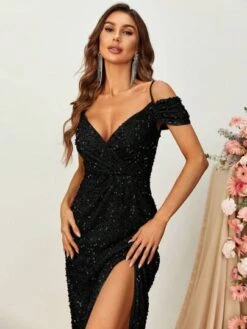 Cold Shoulder Split Thigh Sequin Party Dress -Curated Swimwear 168544518581bf626db8d9cd33a574436c3a760ccc thumbnail 405x552