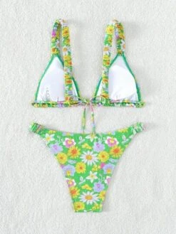 Floral Print Triangle Bikini Swimsuit