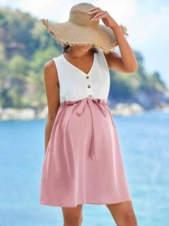 SHEIN Maternity Two Tone Drawstring Waist Dress -Curated Swimwear 16855050829f82050bd2d807918cfc7fb2bd6bb136 thumbnail 405x552