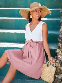 SHEIN Maternity Two Tone Drawstring Waist Dress -Curated Swimwear 16855050875db8cb94e0cd6388570c2c0d34f7afd1 thumbnail 405x552
