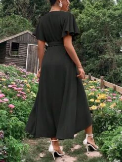 SHEIN Maternity Butterfly Sleeve Knot Side Wrap Dress