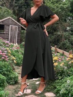 SHEIN Maternity Butterfly Sleeve Knot Side Wrap Dress -Curated Swimwear 168558439406d71def84af36ba665ffd88ee1f3a85 thumbnail 405x552