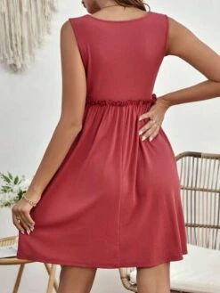 SHEIN Maternity Solid Frill Trim Dress