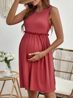 SHEIN Maternity Solid Frill Trim Dress -Curated Swimwear 16855984466dd5ce7af71942ce05008144d6901ad9 thumbnail 405x552
