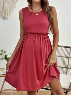 SHEIN Maternity Solid Frill Trim Dress -Curated Swimwear 16855984523ed5482c381074542ccdc86c44079ed5 thumbnail 405x552