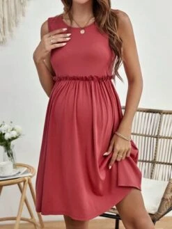 SHEIN Maternity Solid Frill Trim Dress -Curated Swimwear 16855984558662c92978f91dac5630b7aed76deb45 thumbnail 405x552
