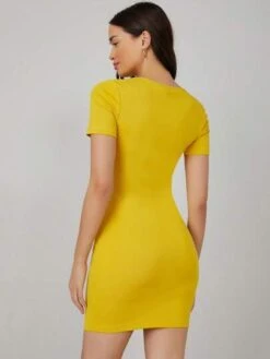 SHEIN BASICS 100% Cotton Solid Bodycon Dress