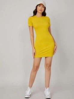 SHEIN BASICS 100% Cotton Solid Bodycon Dress -Curated Swimwear 1685622354734e55b67b5562bb341a62c449540110 thumbnail 405x552