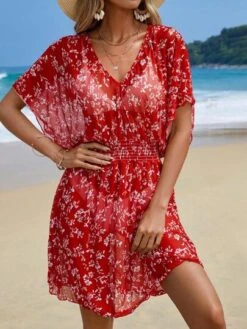 Ditsy Floral Print Batwing Sleeve Cover Up Dress -Curated Swimwear 1685670032a36300f7c6c6fde83c11607eb80638fd thumbnail 405x552