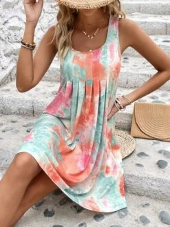 SHEIN LUNE Tie Dye Fold Pleated Detail Dress -Curated Swimwear 16856754562e8ca12bd986ddf2ce6da34d5e631598 thumbnail 405x552