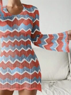 Chevron Pattern Backless Cover Up Dress Without Bikini Set -Curated Swimwear 16859277091de185175b2a8fced95ca32cbab69943 thumbnail 405x552