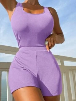 Plain One Piece Swimsuit With Beach Shorts -Curated Swimwear 16859438750ca1d92fb9261d5a1095f14dd51a36f6 thumbnail 405x552