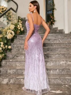 Contrast Sequin Mesh Insert Cami Dress