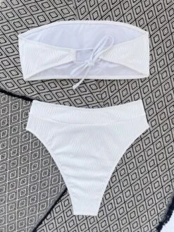 Rib Bandeau High Waisted Bikini Swimsuit