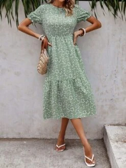 SHEIN LUNE Ditsy Floral Print Puff Sleeve Ruffle Hem Dress -Curated Swimwear 16860564615d877c89ed944019c2d4c528098c7262 thumbnail 405x552