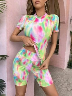 Tie Dye Bikini Swimsuit With Short Sleeve -Curated Swimwear 16861014266df2226ea125049d09857d1b70664555 thumbnail 405x552