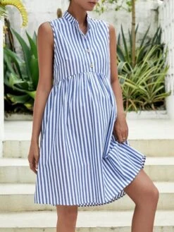 SHEIN Maternity Striped Print Half Button Dress -Curated Swimwear 16861036004145af82dadb841356dc0a958c44b52a thumbnail 405x552
