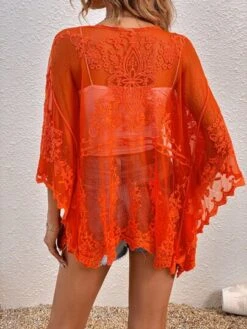 Embroidery Mesh Drop Shoulder Kimono