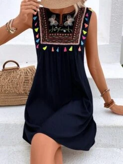 SHEIN VCAY Floral Embroidery Tassel Trim Sleeveless Dress -Curated Swimwear 16861913874fa2b20b9a5262e3951dc30bbc94babb thumbnail 405x552