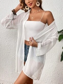 SHEIN VCAY Raglan Sleeve Button Front Kimono Without Camisole -Curated Swimwear 1686209883bb244ab081a4e0724c1582491f193139 thumbnail 405x552