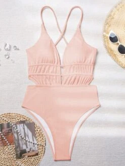 Plain Plunging Neck Backless One Piece Swimsuit -Curated Swimwear 16862881220c2c04488a29b3e0c14772cb5517db70 thumbnail 405x552