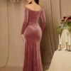 SHEIN Belle Off Shoulder Ruched Split Thigh Velvet Bridesmaid Dress -Curated Swimwear 1686626095259e1fb130a49388c2f5e44bb99026e4 thumbnail 405x552