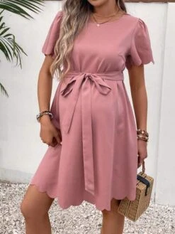 SHEIN Maternity Scallop Trim Belted Dress -Curated Swimwear 1686649469739324f1a7c39cada29d92fe78209204 thumbnail 405x552