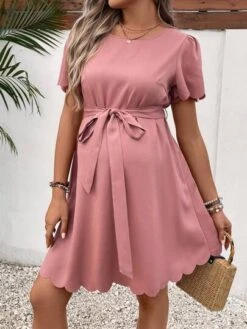 SHEIN Maternity Scallop Trim Belted Dress -Curated Swimwear 1686649477c37fee0cf2c2a482e701991d9edd23e9 thumbnail 405x552