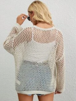 SHEIN Essnce Hollow Out Drop Shoulder Open Knit Cover Up Without Cami Top