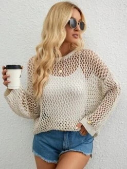 SHEIN Essnce Hollow Out Drop Shoulder Open Knit Cover Up Without Cami Top -Curated Swimwear 1686710132f467482bc70a33b4536fa39ebd1453a5 thumbnail 405x552