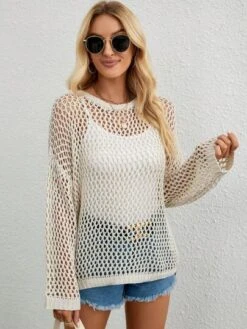 SHEIN Essnce Hollow Out Drop Shoulder Open Knit Cover Up Without Cami Top -Curated Swimwear 1686710139f62f7c0d38def3ca7b60143af1891fee thumbnail 405x552