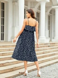 Maternity Dalmatian Print Ruffle Trim Cami Dress