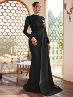 Missord Mock Neck Sequin Decor Floor Length Formal Dress -Curated Swimwear 1686727171098814cb8fd659725a83054e5bdb82ec thumbnail 405x552