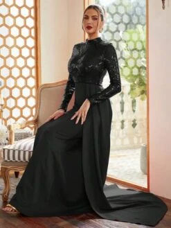 Missord Mock Neck Sequin Decor Floor Length Formal Dress -Curated Swimwear 16867271779d28b460e8977eab5f7d360e8a1d17ad thumbnail 405x552