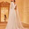 Contrast Mesh Overlay Wedding Dress With Cape
