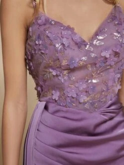 SHEIN Belle Contrast Sequin Split Thigh Satin Cami Dress