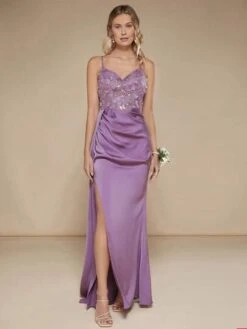 SHEIN Belle Contrast Sequin Split Thigh Satin Cami Dress -Curated Swimwear 16867901631ae2f362511dca017fcdb3e27951dcb8 thumbnail 405x552