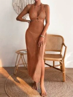 SHEIN VCAY Hollow Out Split Thigh Halter Cover Up Dress -Curated Swimwear 16868207682ba4d9d2bd69ef141f18ae09a1cca63b thumbnail 405x552