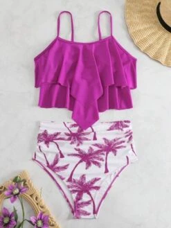 Palm Tree Print Hanky Hem Ruched Bikini Swimsuit -Curated Swimwear 1686880743f4b418b63a0b2ef408cd0d320229a370 thumbnail 405x552