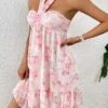 SHEIN VCAY Floral Print Halter Neck Backless Ruched Bust Ruffle Hem Dress -Curated Swimwear 1686886206fa6c18eb8b23d05423a65a0e62ce9395 thumbnail 405x552