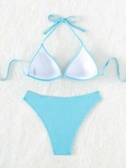 Solid Halter Bikini Swimsuit