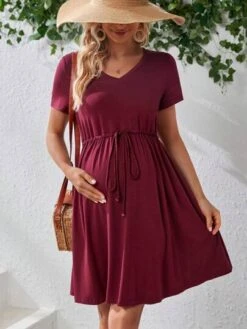 SHEIN Maternity Solid Knot Waist Dress -Curated Swimwear 16868961525d5a9790b5076d3fa5047a2beda00127 thumbnail 405x552