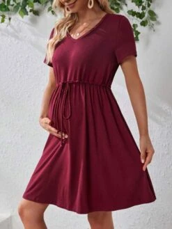 SHEIN Maternity Solid Knot Waist Dress -Curated Swimwear 1686896154ce27fd97ab88d7bddb17dbfbd34e8f36 thumbnail 405x552