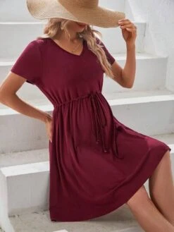 SHEIN Maternity Solid Knot Waist Dress -Curated Swimwear 16868961566942791c9e81536321ea270117839d2c thumbnail 405x552